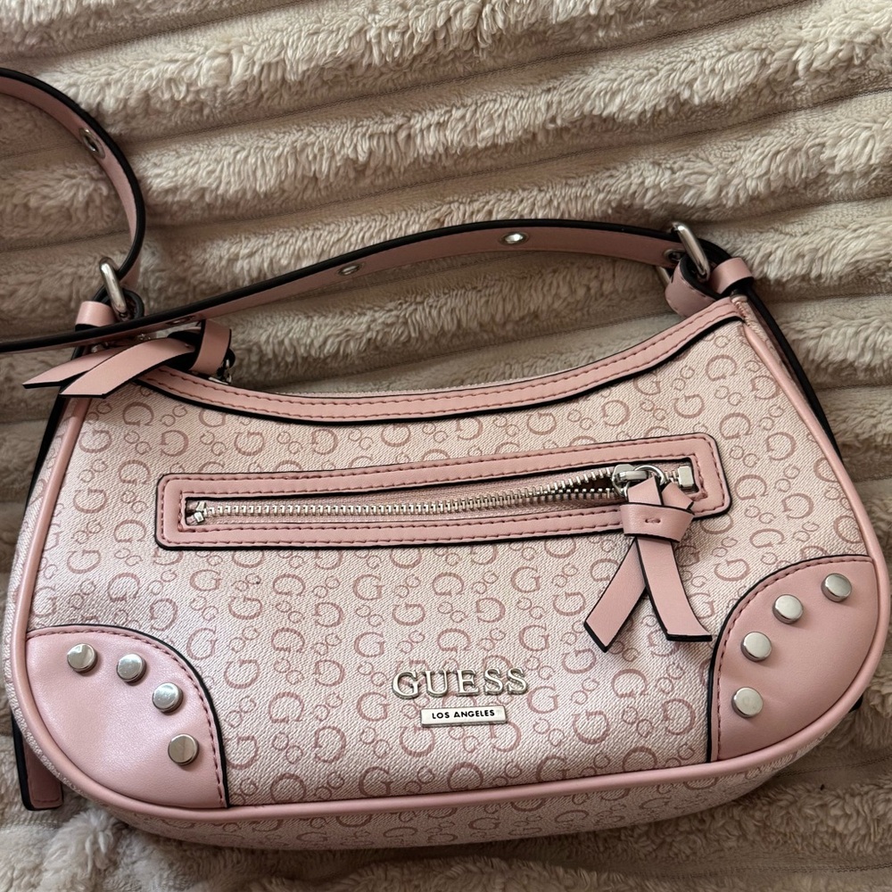 GUESS Light Pink Shoulder Bag with Stud Accents